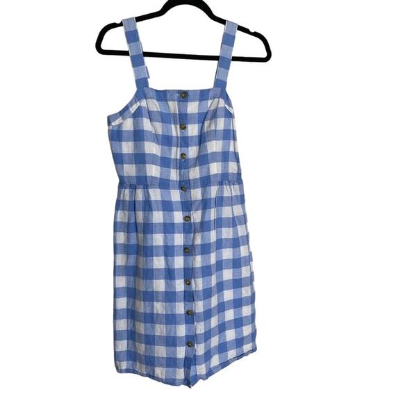 J. Crew Factory Gingham Plaid Button Front Linen Sun Dress Blue White Size XS/2 - Picture 4 of 8